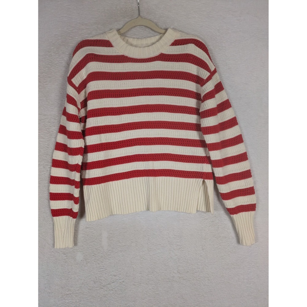autres filles Sweater Women's S Red White Striped Open Knit Side Slit